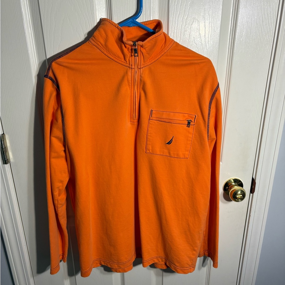 Nautica Orange Quarter-Zip Vintage Lightweight Pullover